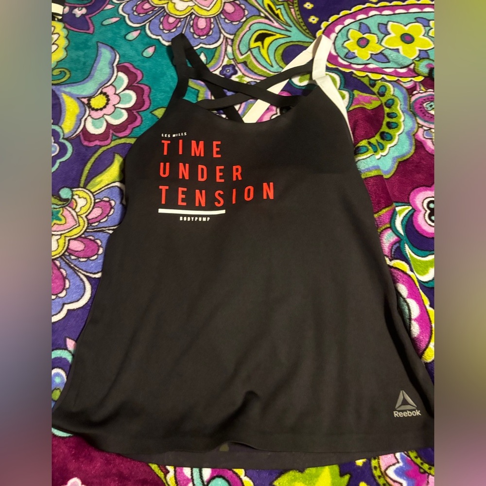 Reebok Black Tank Top with Red Text